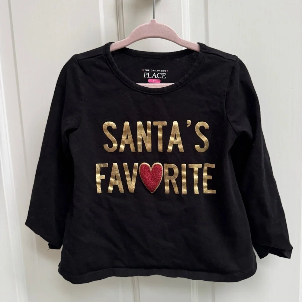 The Children’s Place 3T Black Santa’s Favorite Christmas Long Sleeve Top Blouse